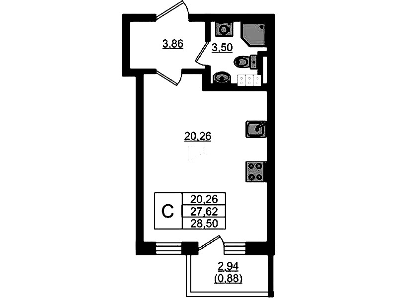 Квартира студия 28.5 м², 4/4 эт., ЖК «Новая история»